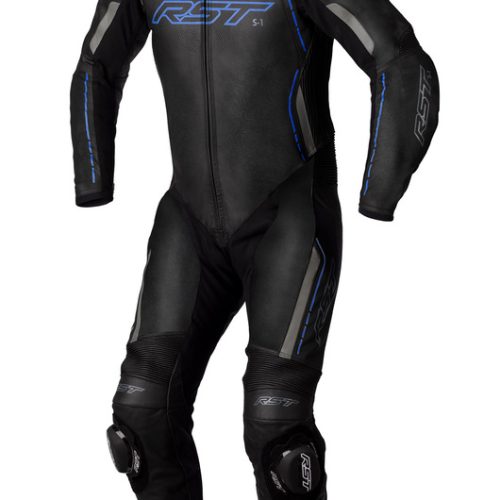 RST S1 CE Leather Suit – Black/Grey/Neon Blue Size XS